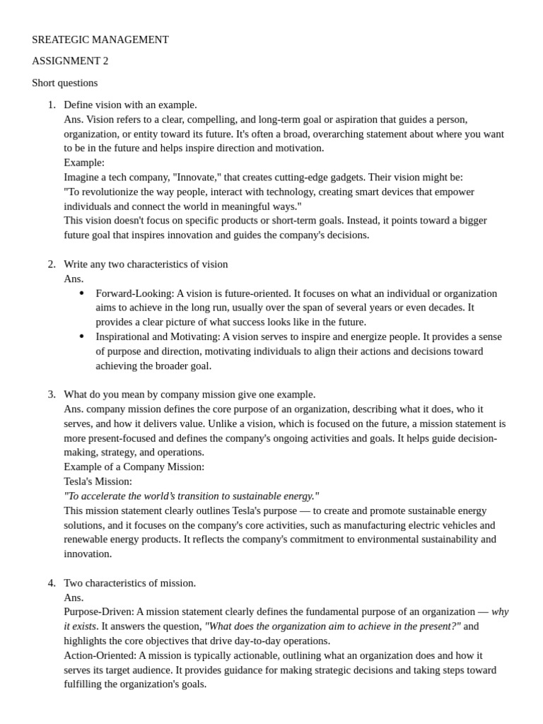 SREATEGIC MANAGEMENT Assignment 2 | PDF
