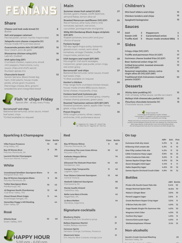 Fenians Menu VIEW | PDF
