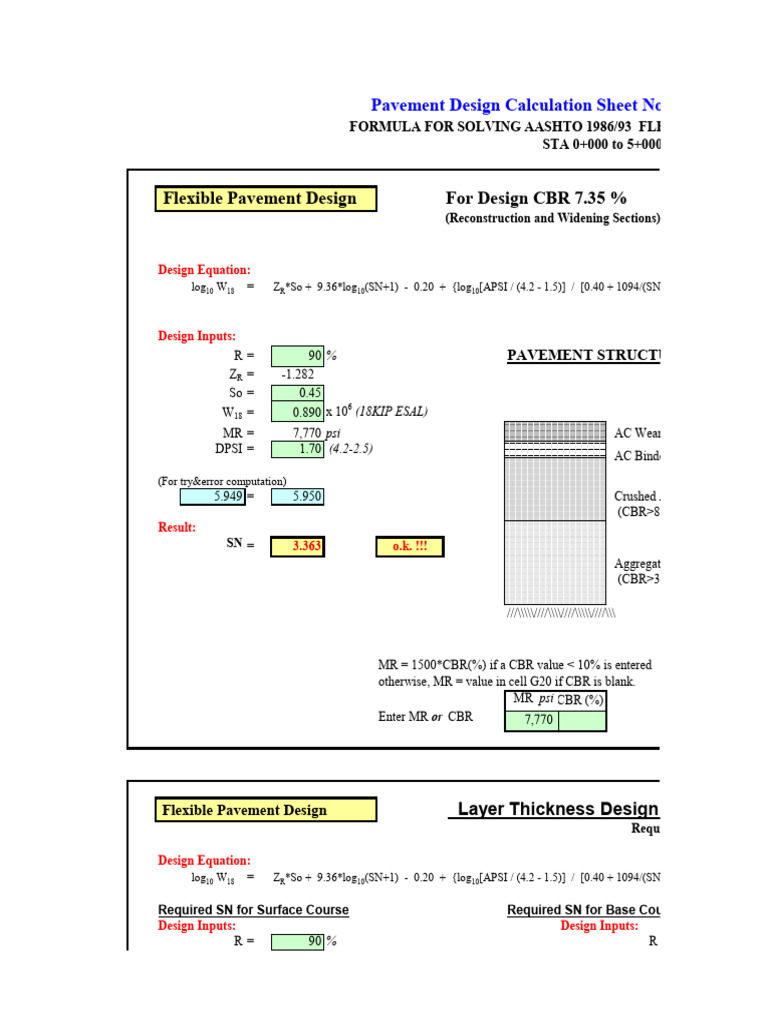 121 Flexible Pavement Design Calculation Spreadsheet According to ...