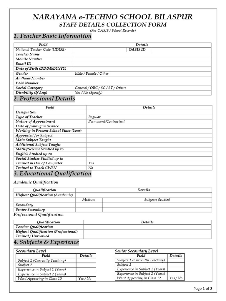 Staff Details Collection Form | PDF