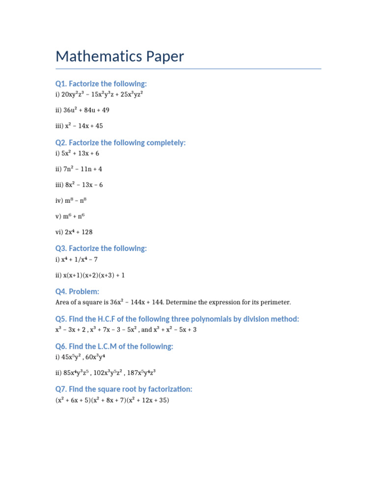 Mathematics Paper | PDF