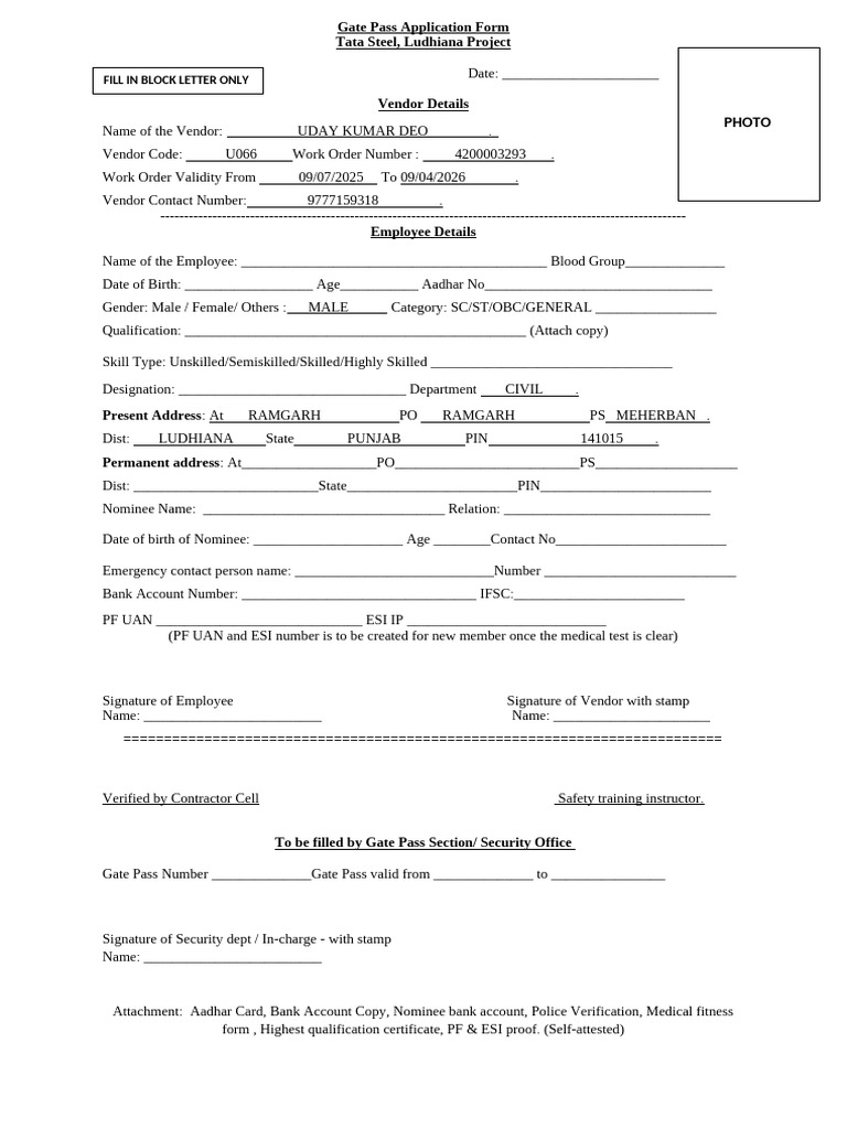 Permanent Gate Pass Application Form | PDF | Authentication ...