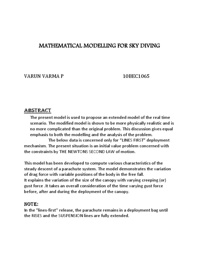 Skydiving Mathematical Model Analysis | PDF | Drag (Physics) | Parachuting