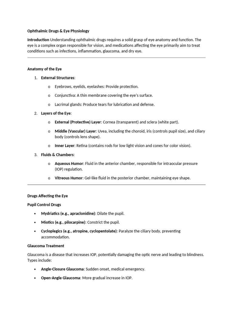 Chapter+57 Ophthalmic+Drug+Supplemental+Notes | PDF | Glaucoma | Eye