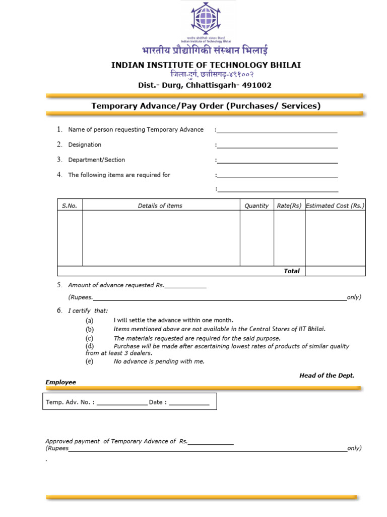 1746617531 Temporary Advance Form | PDF