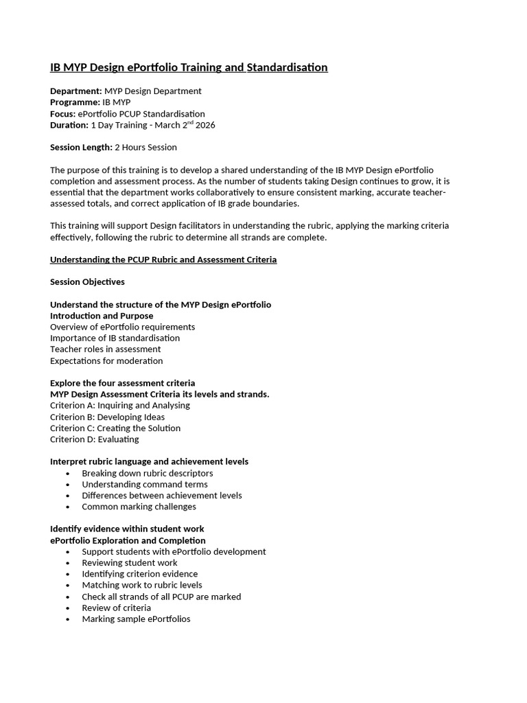IB MYP Design EPortfolio Training | PDF