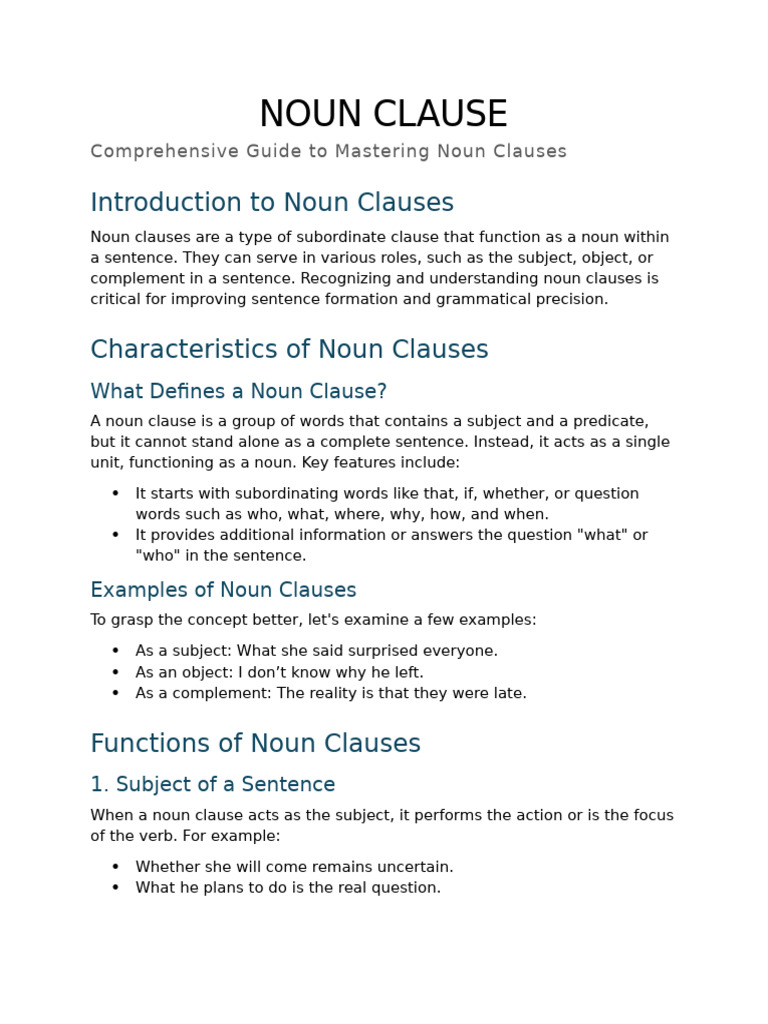 Noun Clause | PDF | Clause | Subject (Grammar)
