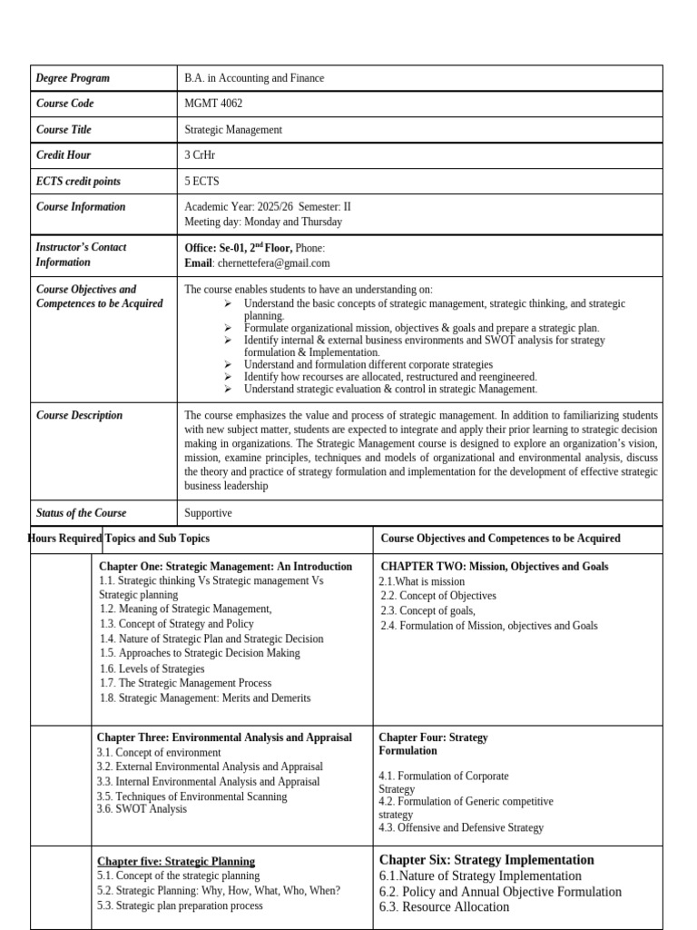 SM Courseoutline (1) | PDF | Strategic Management | Strategic Planning