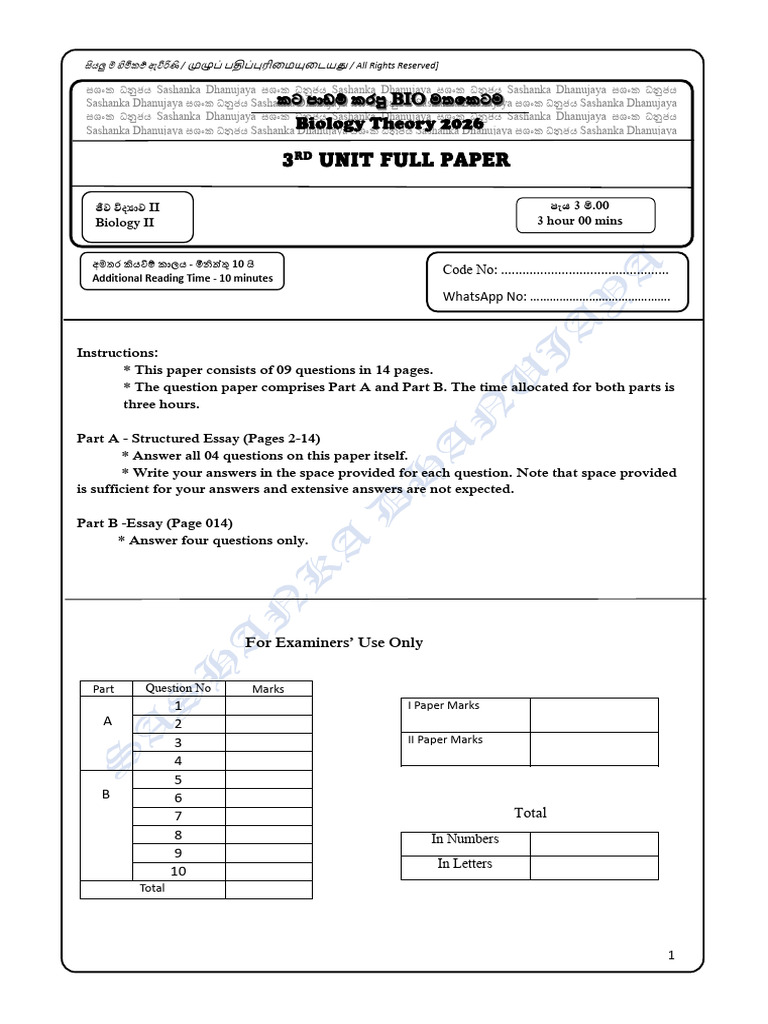 3rd Unit Full Paper II Em | PDF | Fungus | Spore