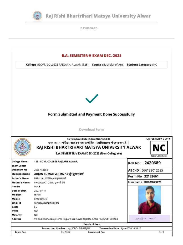5th Sem Form | PDF