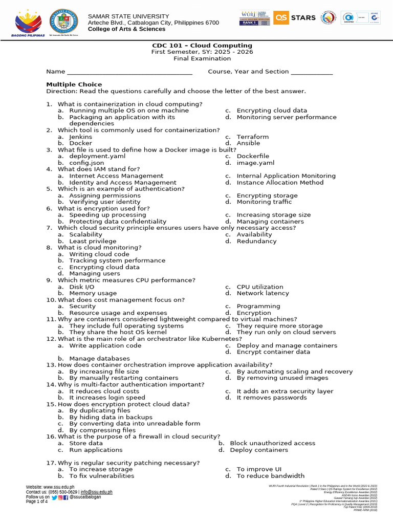 CDC 101 Final Exam | PDF | Program Optimization | Computer Data Storage