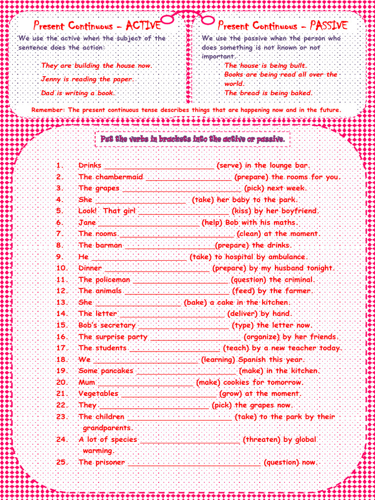 Active or Passive Present Continuous Fun Activities Games 25010 | PDF ...