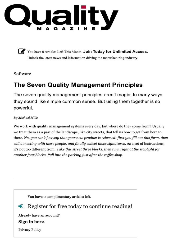 The Seven Quality Management Principles | PDF