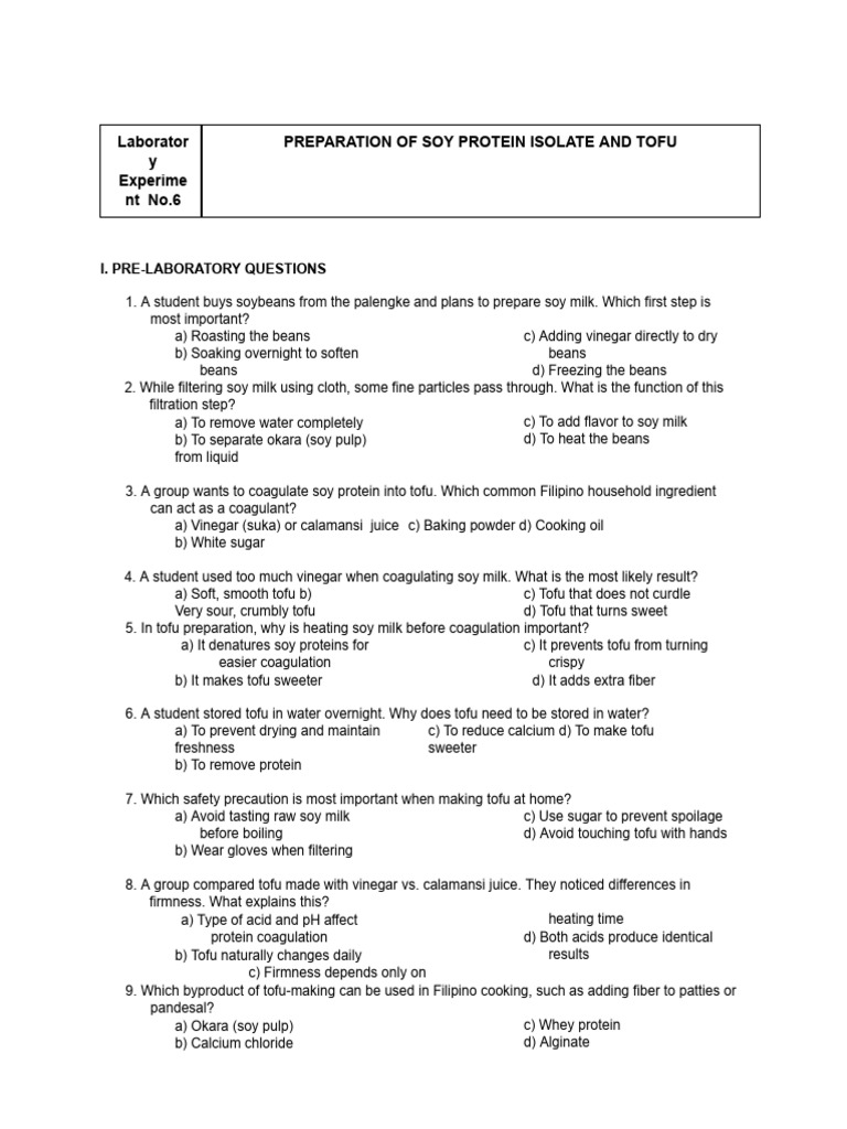 Prelab and Post Lab Activities | PDF | Tofu | Soy Milk