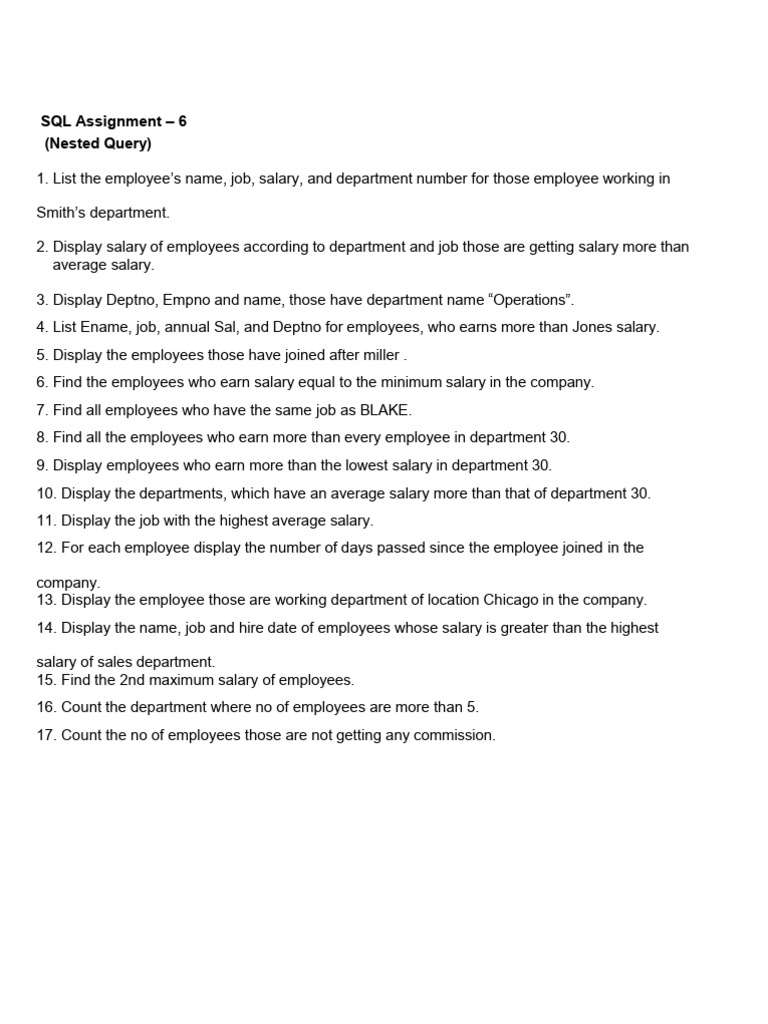 Assignment 6 Subquery | PDF