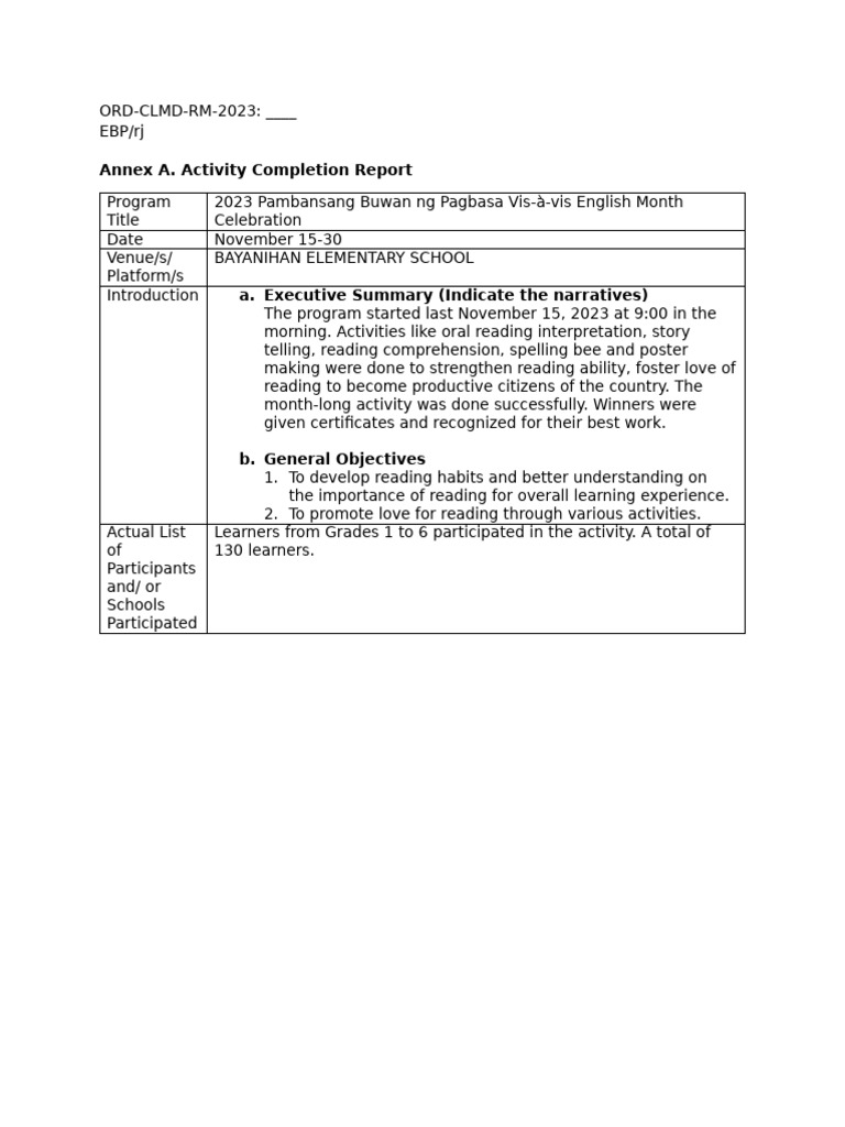 ACTIVITY-COMPLETION-REPORT | PDF | Cognitive Science | Learning Methods