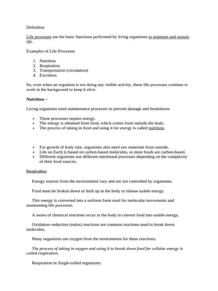 life process text notes | PDF | Photosynthesis | Cellular Respiration