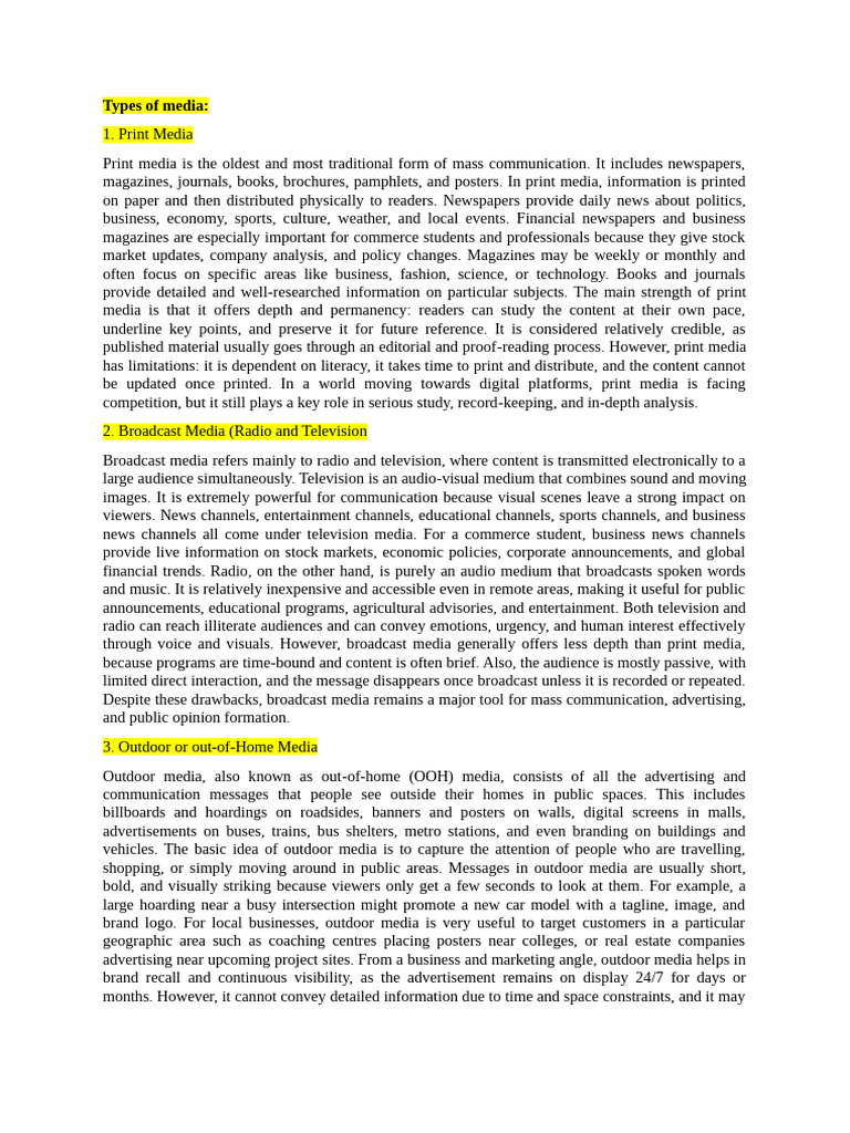 Unit 3 Types of Media | PDF | Mass Media | Popular Culture & Media Studies