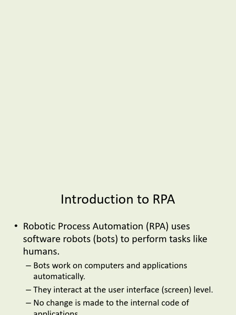 RPA ntroduction Scope Techniques | PDF | Internet Bot | Computer ...