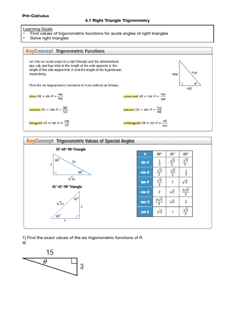 4.1+Right+Triangle+Trigonometry | PDF