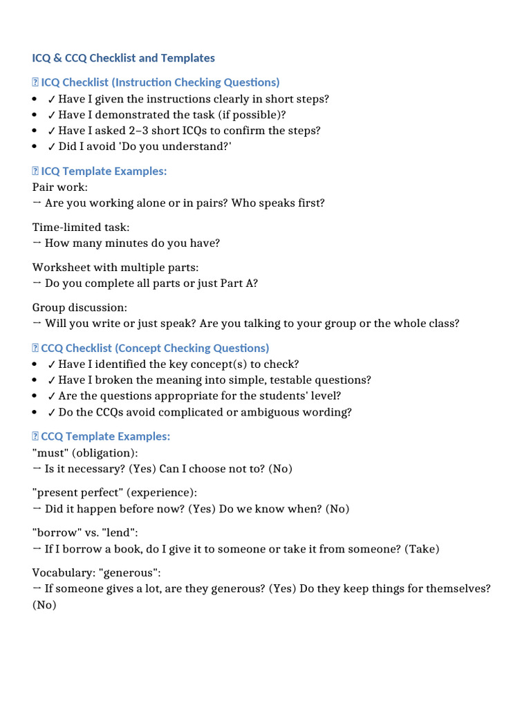ICQ CCQ Checklist and Templates | PDF