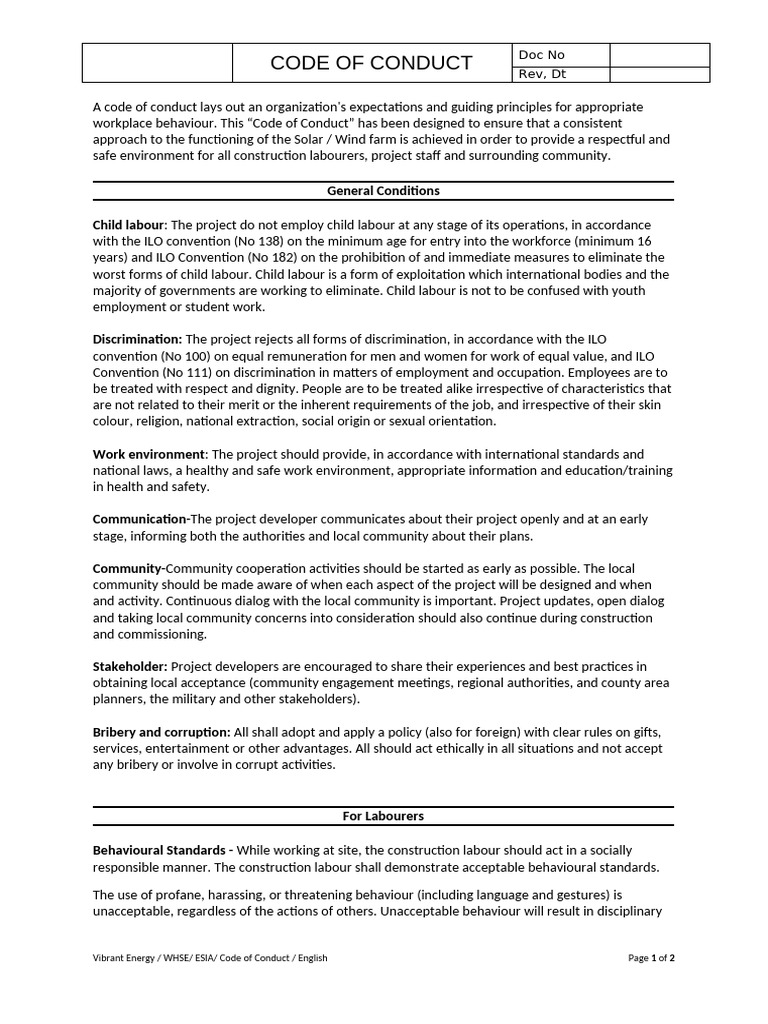 Code of Conduct - Workplace Behaviour ENG | PDF | Labour Law | Employment