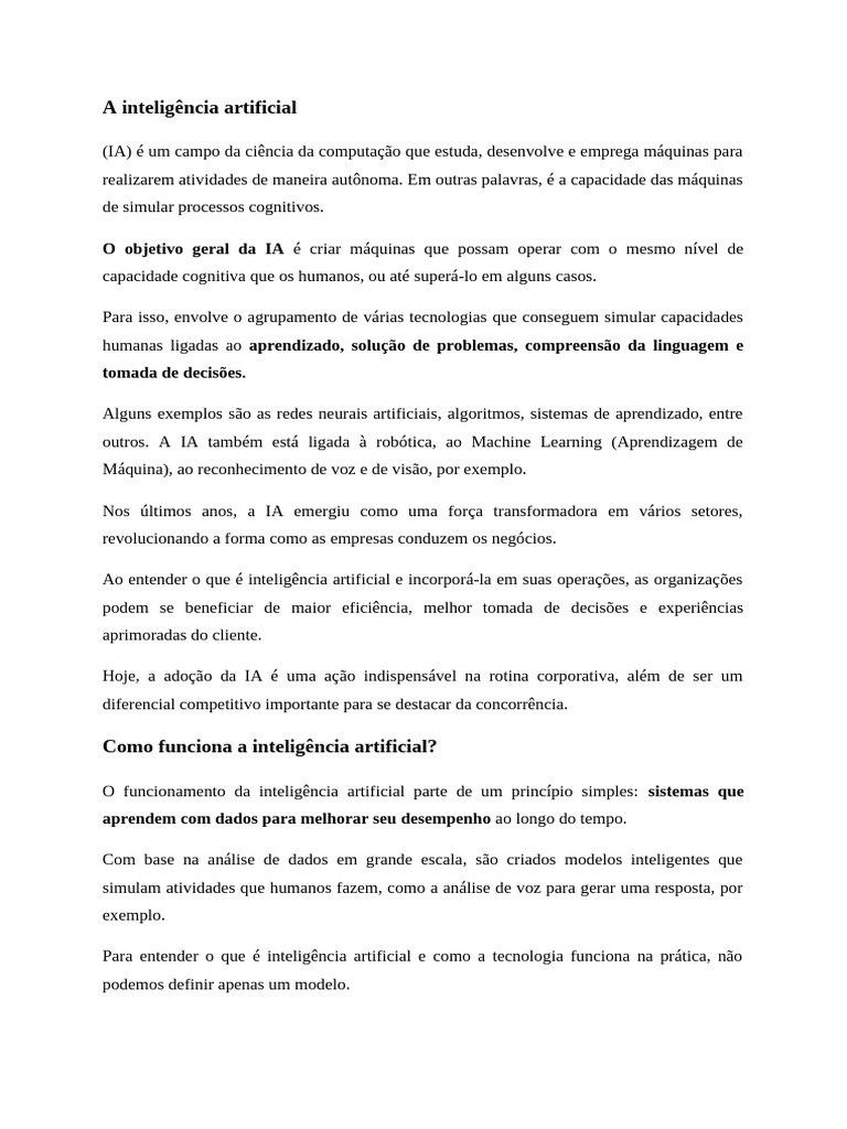 A inteligência artificial | PDF | Inteligência artificial ...