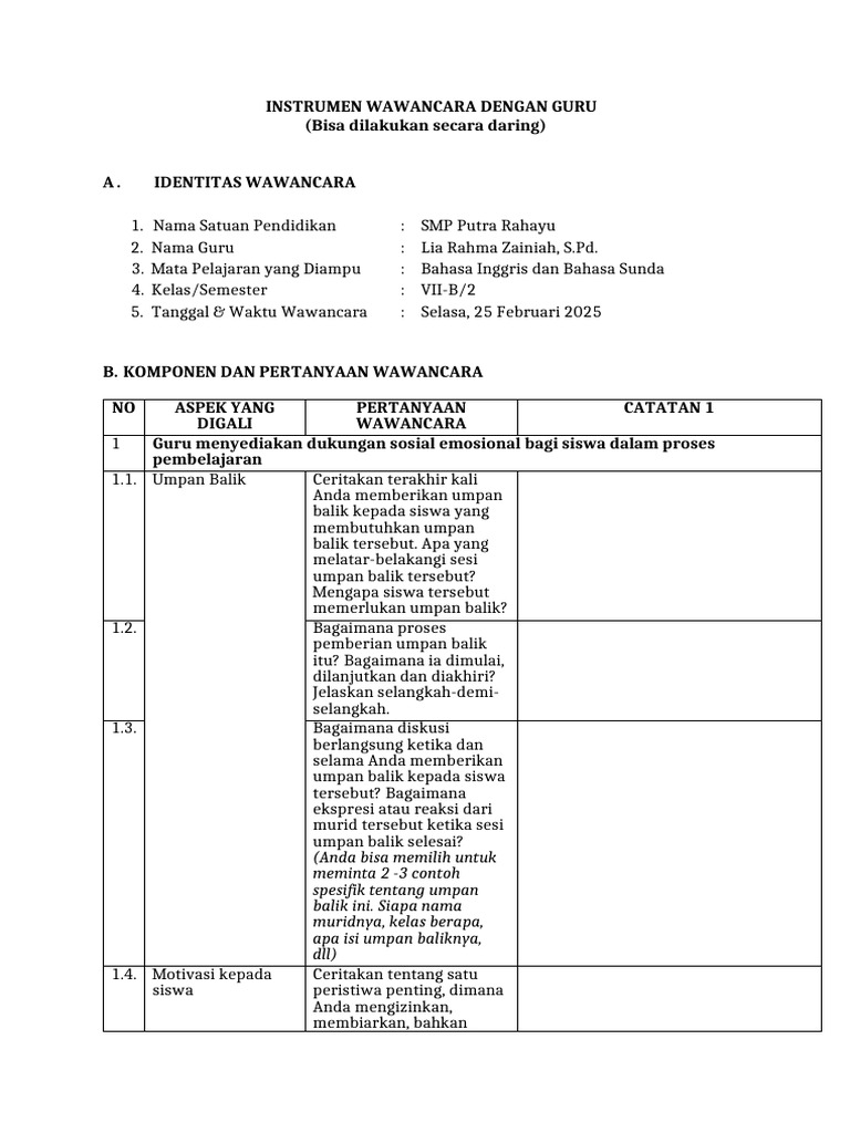1. Template_Instrumen Wawancara Guru (1) | PDF