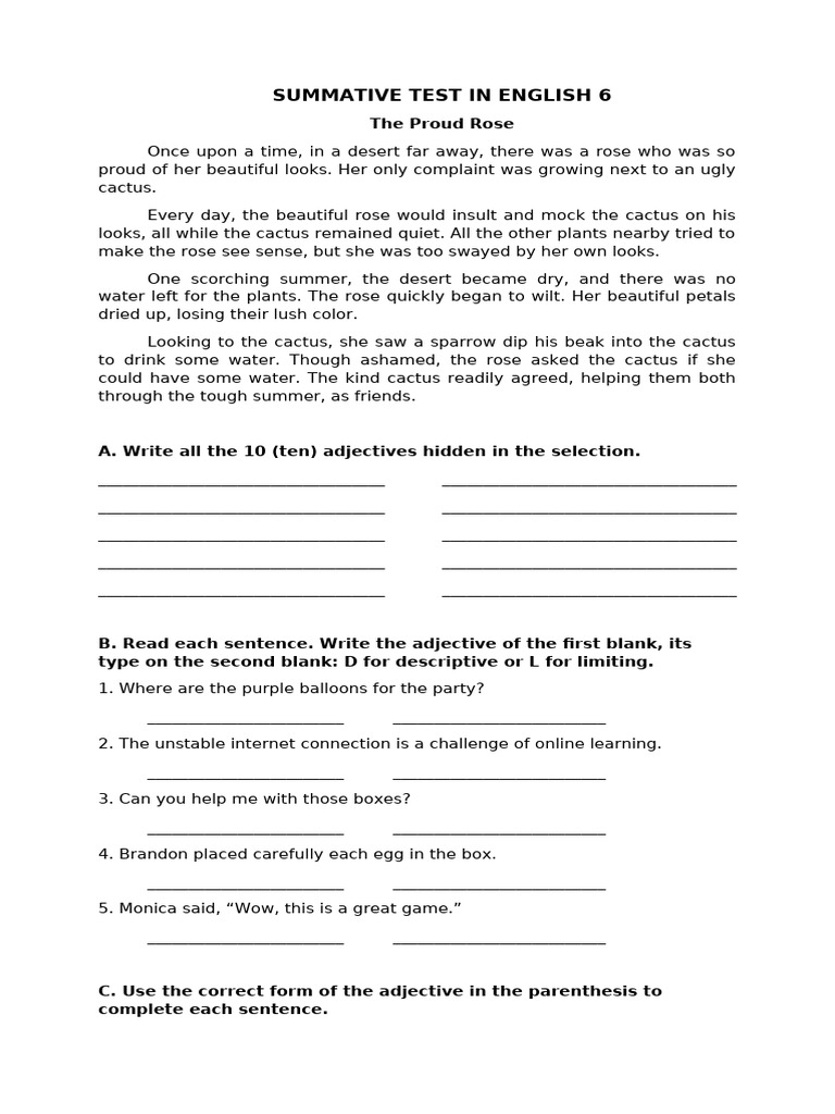 Summative Test in English 6 | PDF