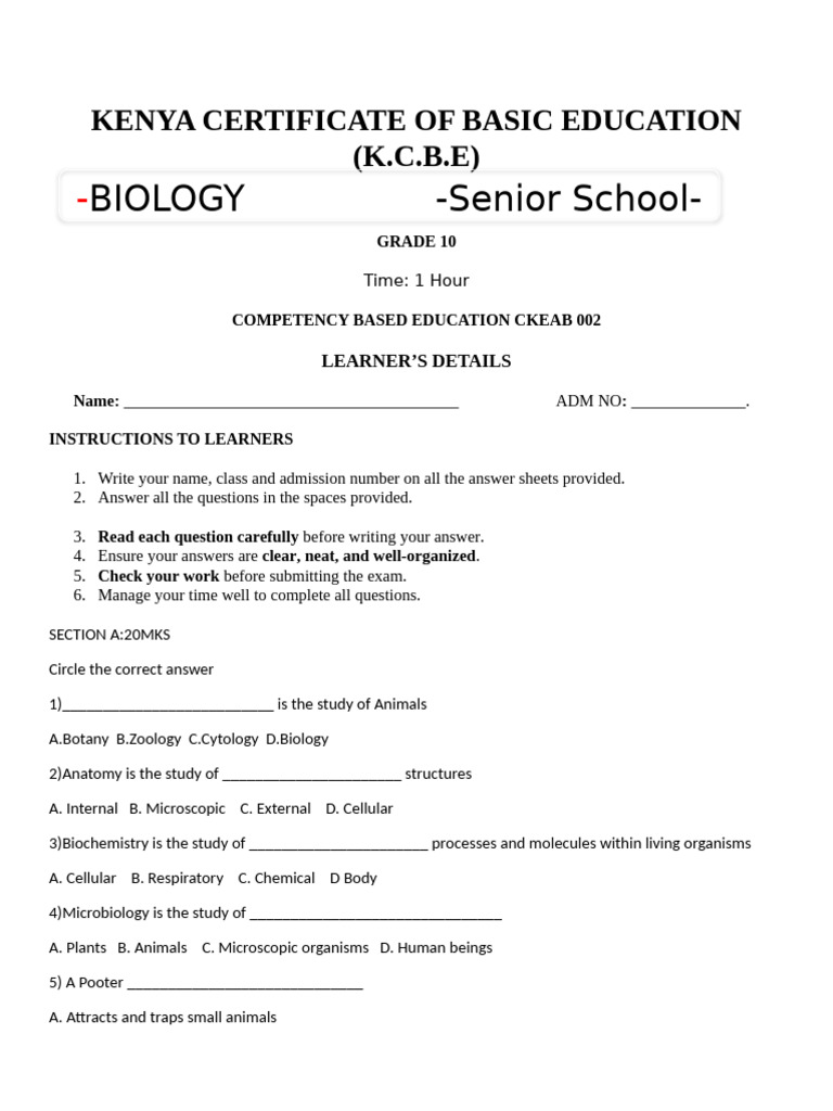 Biology g10 Qs | PDF | Biology