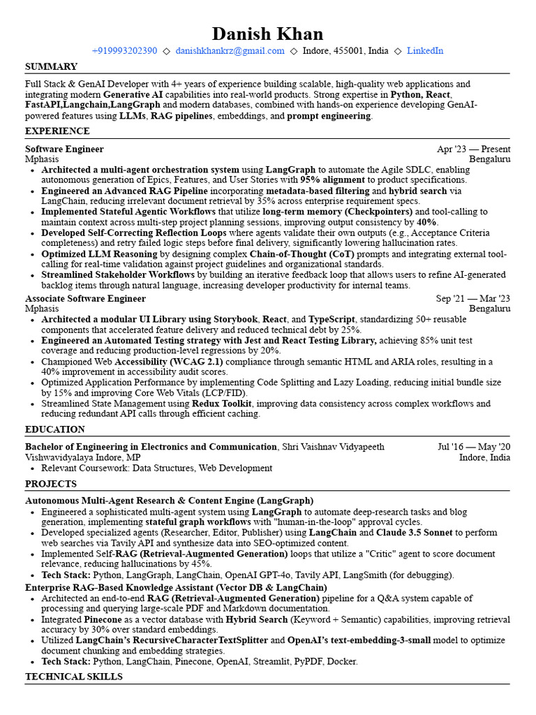 Resume Danish Khan | PDF | Computing | Software Engineering