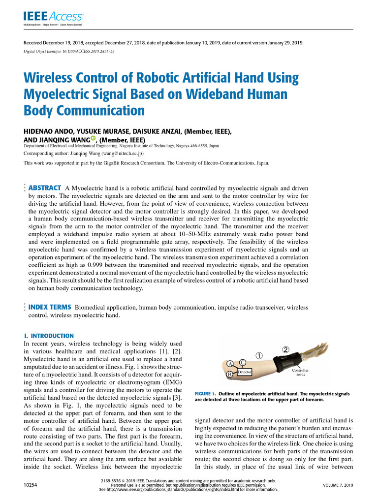 Wireless Control of Robotic Artificial Hand Using Myoelectric Signal ...