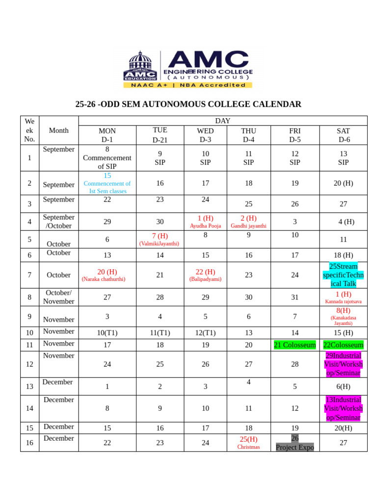 Autonomous 1st Year Calendar-Updated | PDF