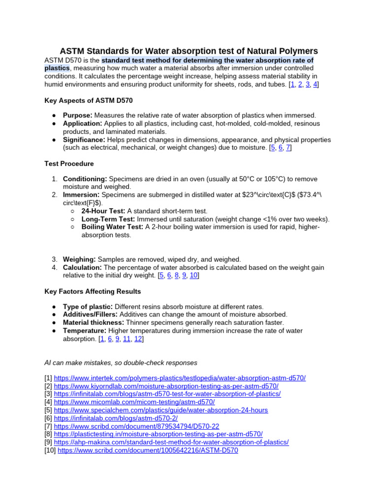 ASTM Standards for Water Absorption Test of Natural Polymers | PDF ...