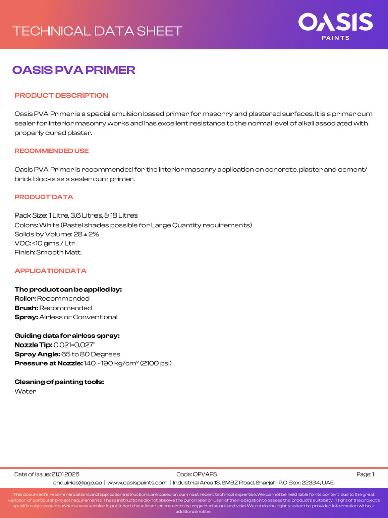 Oasis PVA Primer TDS (1) | PDF | Civil Engineering | Architectural Elements