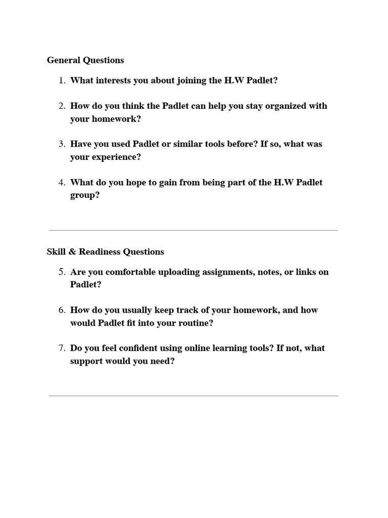 Interview Padlet H.W Questions | PDF