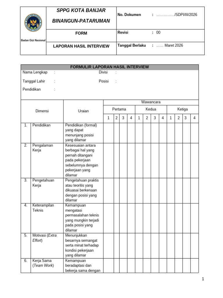 Form Laporan Hasil Interview | PDF