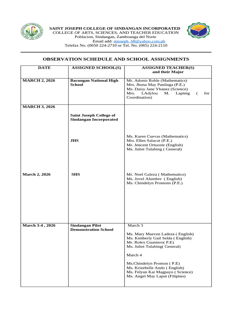 OBSERVATION-SCHEDULE-editable | PDF