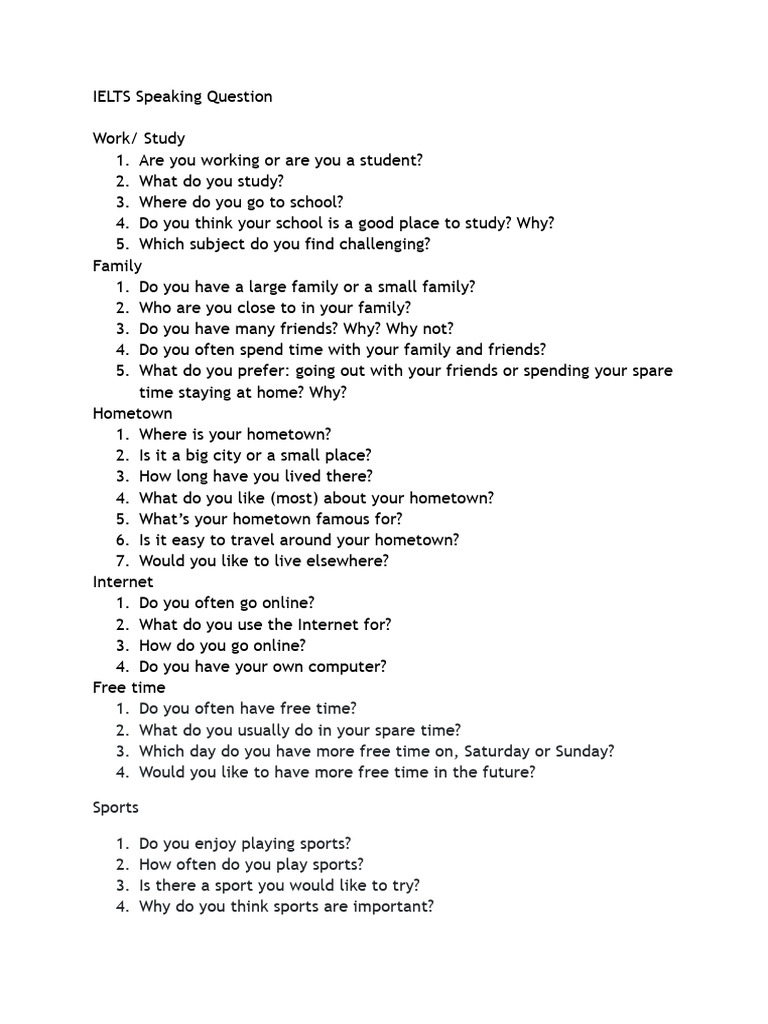 IELTS Speaking Question | PDF