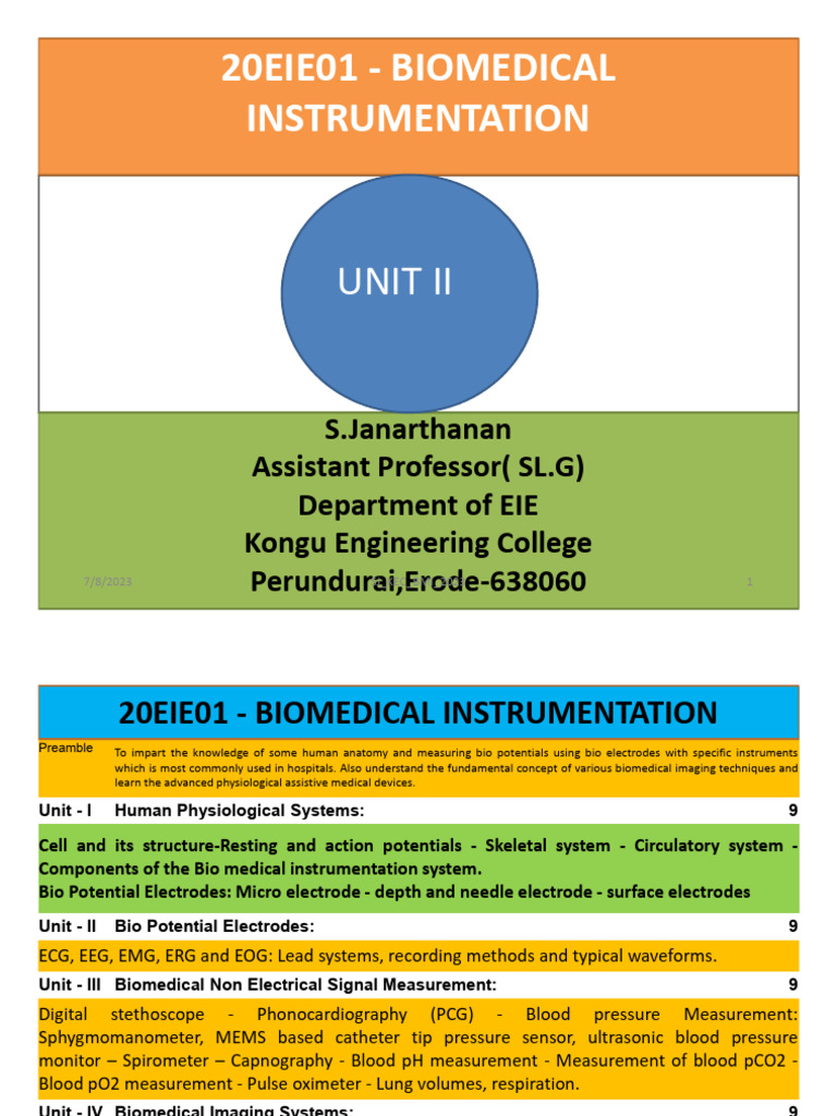 BMI 2023 Unit II | PDF | Electrocardiography | Circulatory System