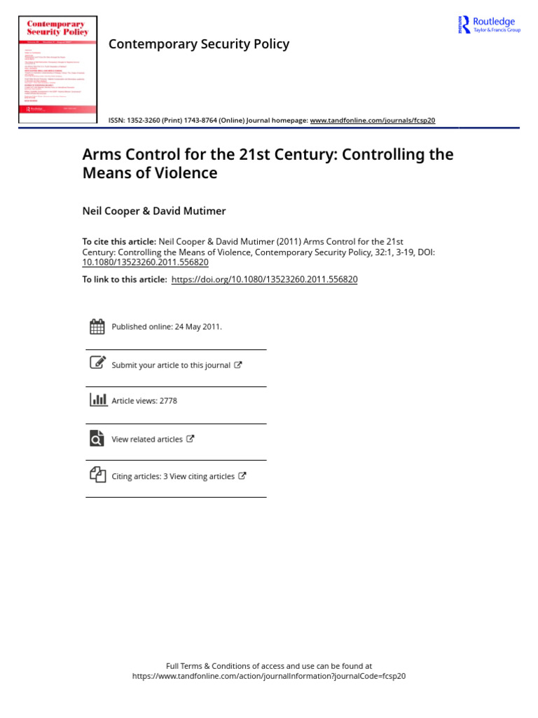Arms Control for the 21st Century Controlling the Means of Violence ...