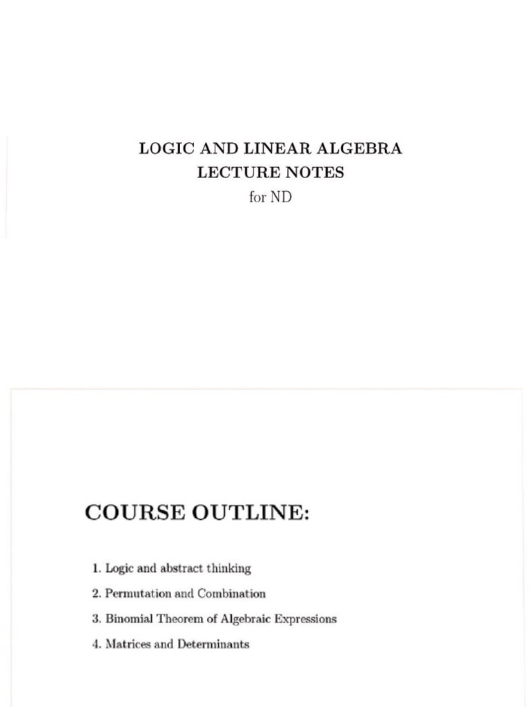 MTH111 Logic and Linear Algebra Lecture | PDF