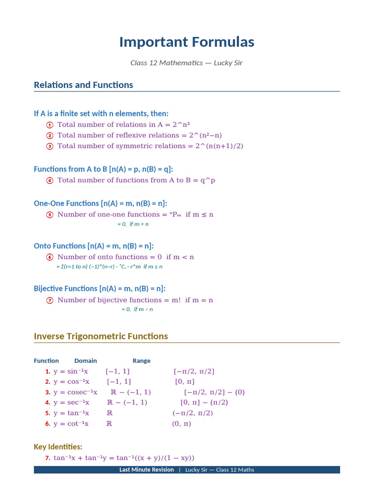 Lucky Sir Formulas | PDF | Function (Mathematics) | Equations