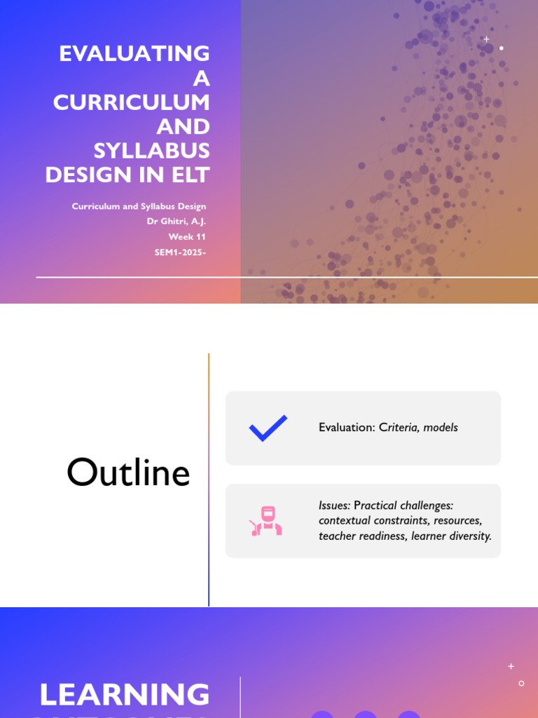 Week 01 CSD Dr Ghitri Evaluating a Curriculum Syllabus Design in ELT ...