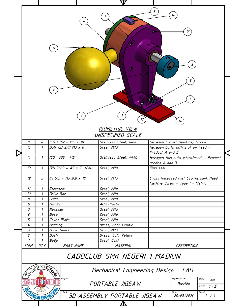 Drawaing Assembly.Latihan dasar Aseembly | PDF | Screw | Steel