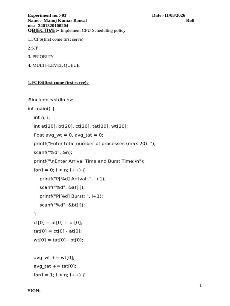 os lab exp3 | PDF | Operations Research | Computing