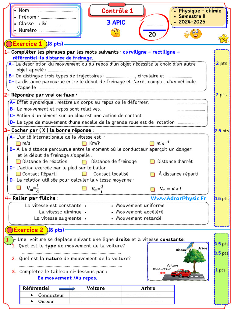 Devoir - 4 $ 2 S1 Physique 3ACFr | PDF | Vitesse | Technologie des ...