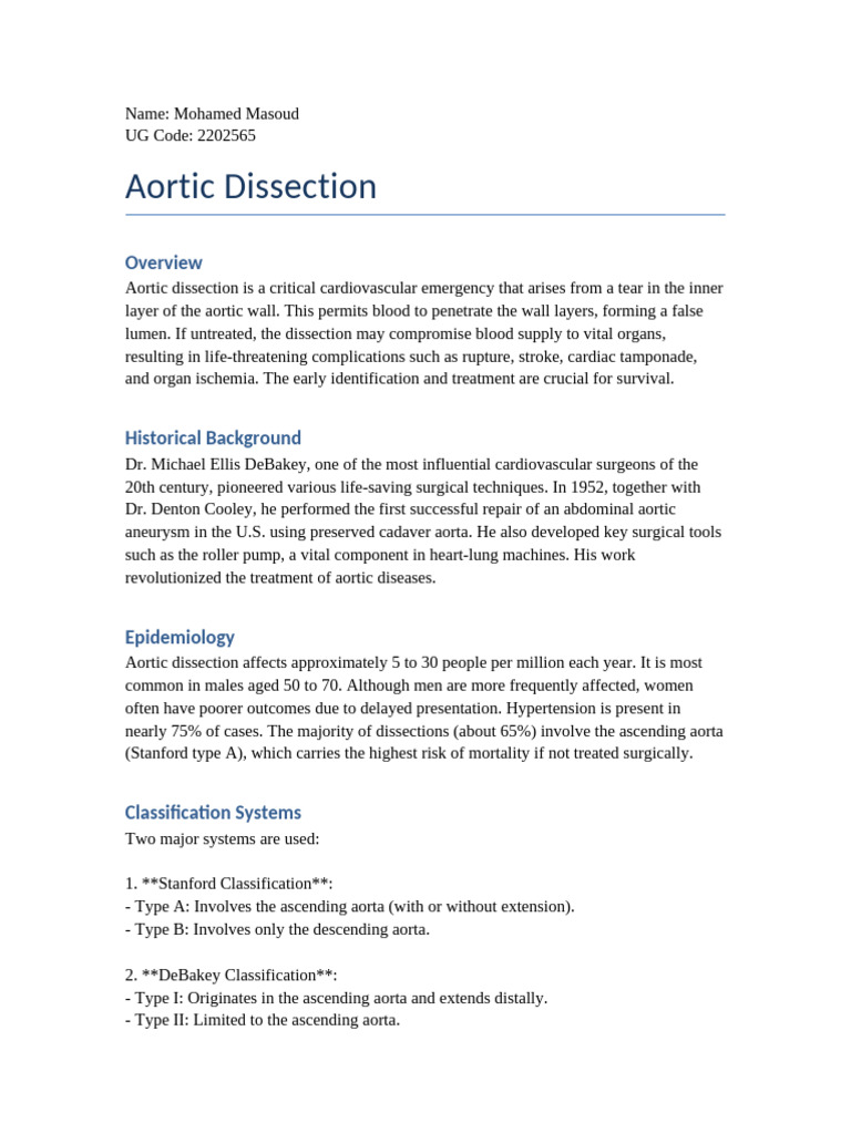 Aortic Dissection Word File | PDF