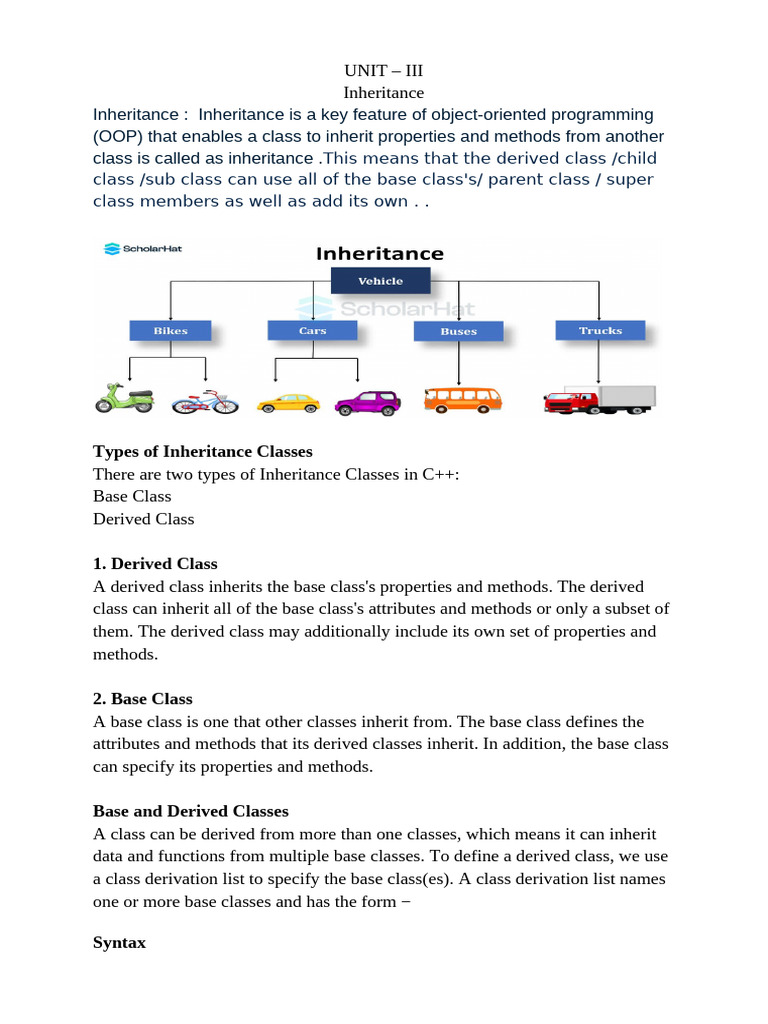 UNIT III Inheritance | PDF | Inheritance (Object Oriented Programming ...