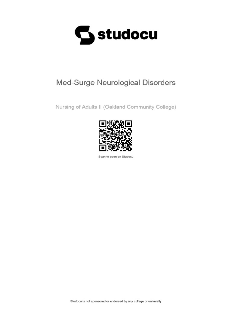 Med Surge Neurological Disorders Key Concepts and Interventions | PDF ...
